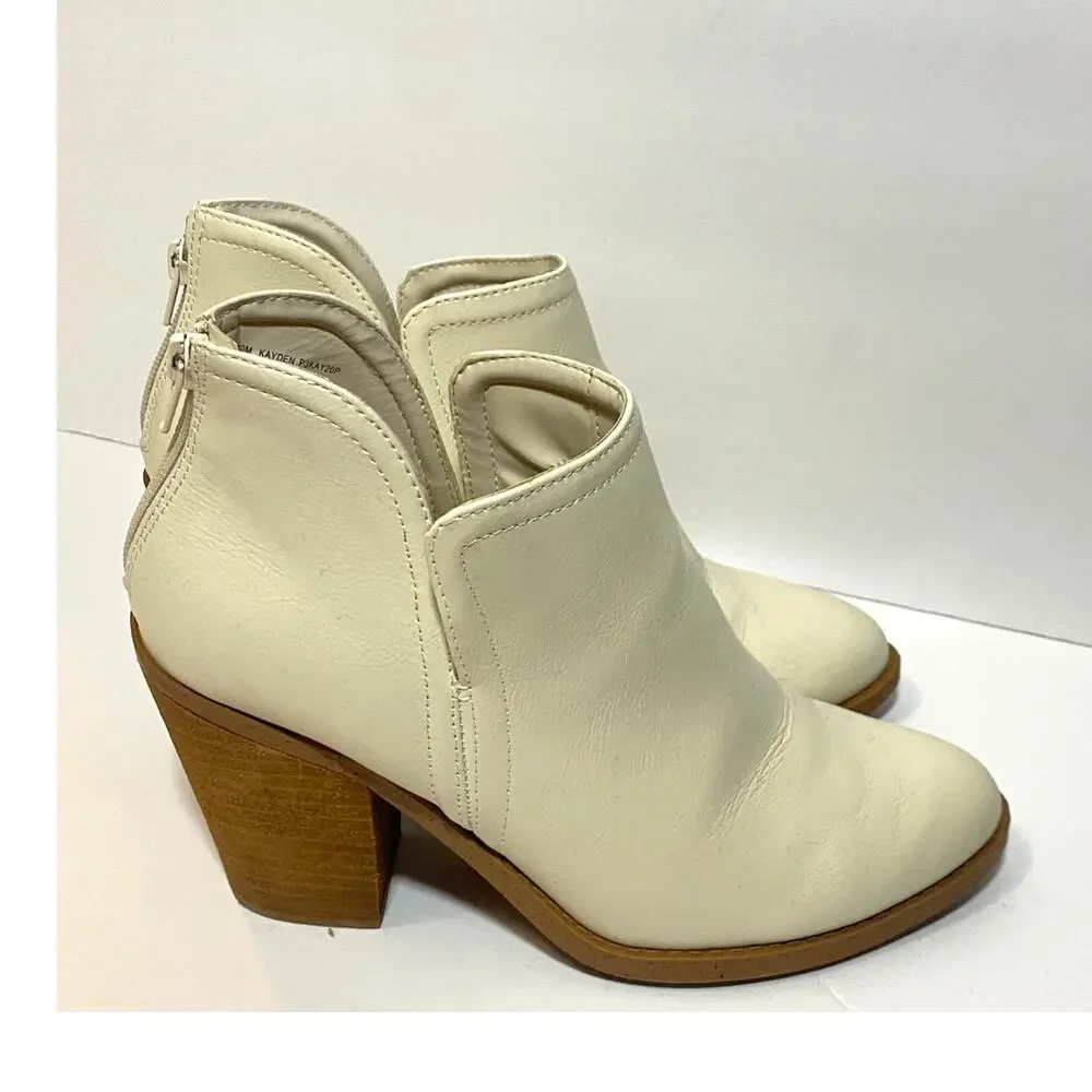Joie Kayden Off White Cream Faux Leather Heeled Ankle Boots Block Heel Sz 10
